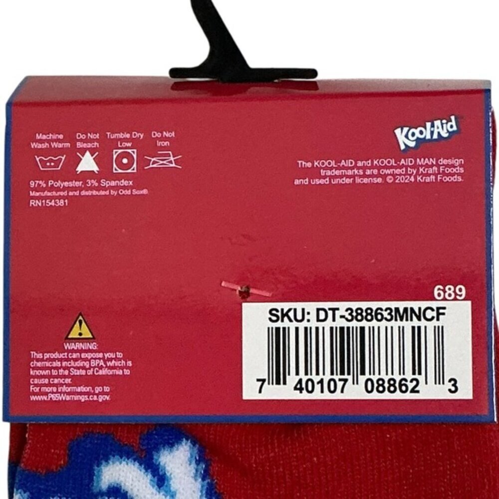 Kool Aid Crew Socks Mens Novelty Funny by Odd Sox Red Unisex OS Shoe Size 6-12 - Picture 5 of 14
